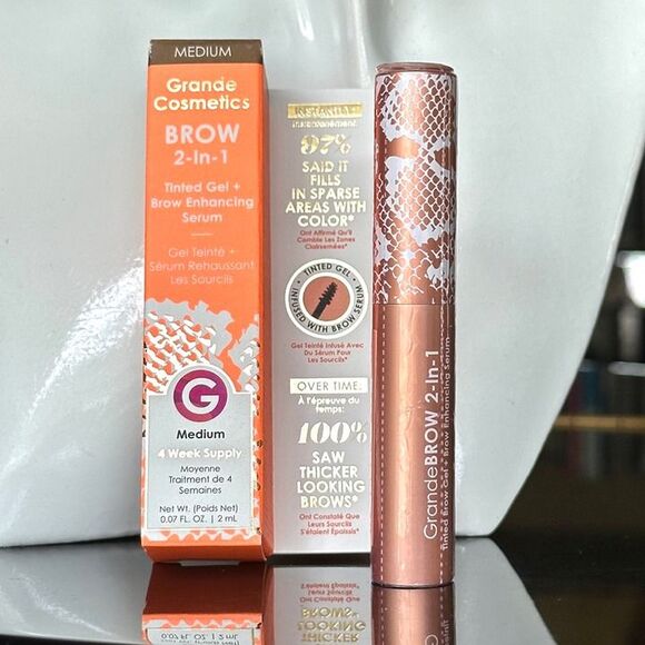NIB GrandeBROW 2-In-1 Tinted Brow Gel + Brow Enhancing Serum Medium Mini 4 Mos. - Picture 2 of 11